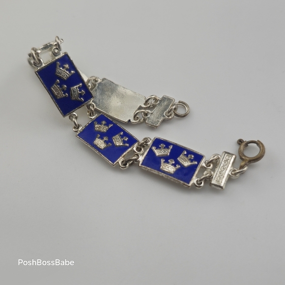 Vintage Sterling Silver & Blue Enamel Link Bracelet - 6" - Picture 7 of 7